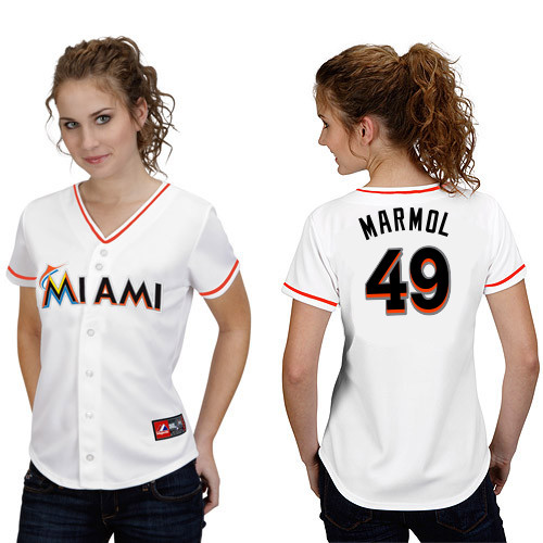 Carlos Marmol #49 mlb Jersey-Miami Marlins Women's Authentic Home White Cool Base Baseball Jersey